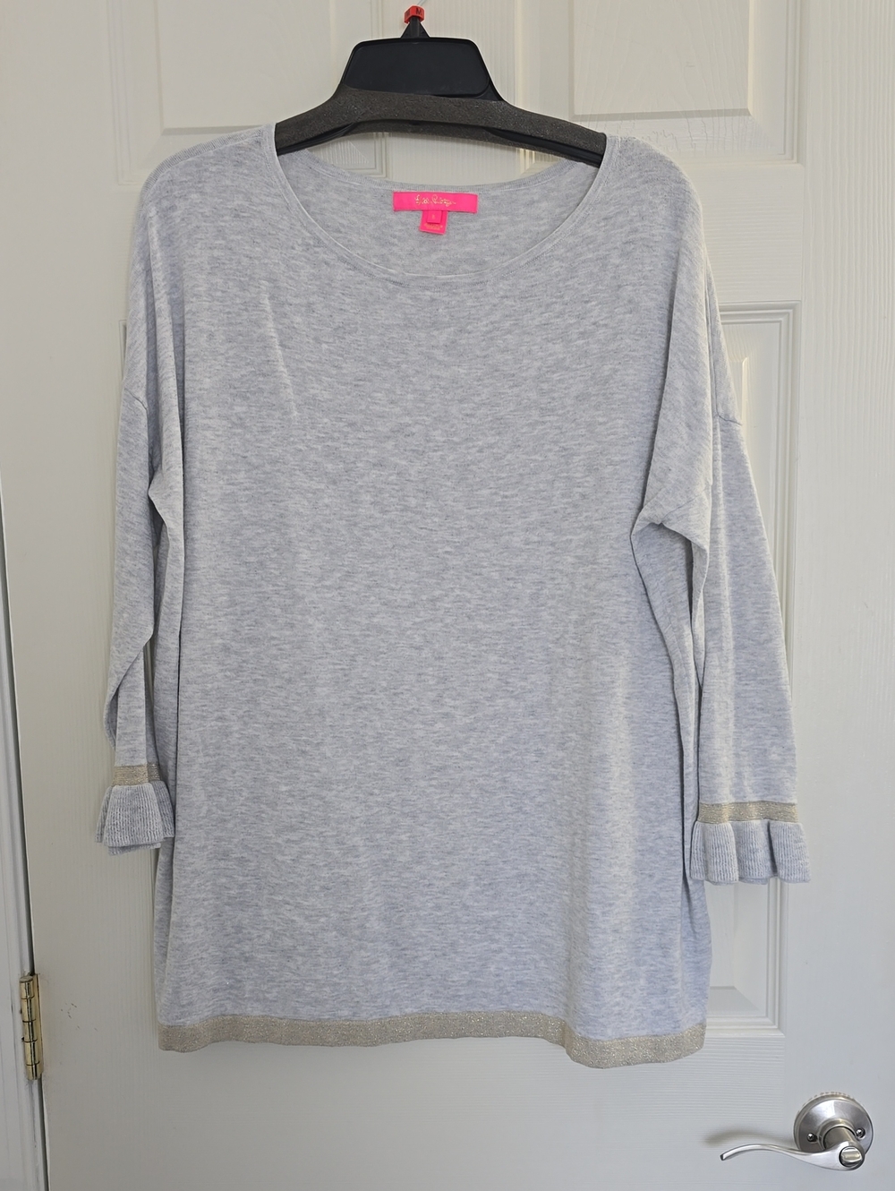 Lilly Pulitzer Light Gray Crewneck Sweater with Metallic Trim
